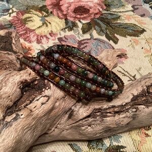 Handmade Natural Agate Stone Leather Wrap Bracelet 36”